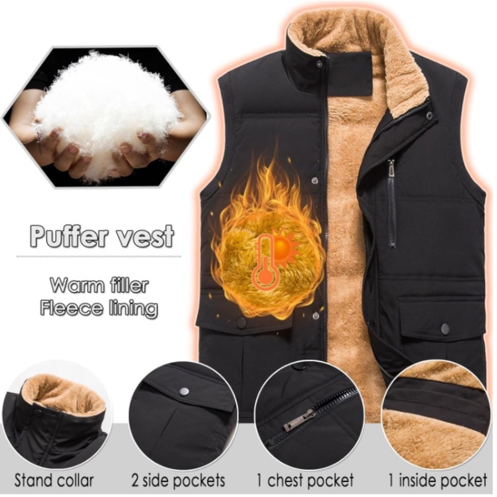 NWT, Medium Men's Warm Outdoor Padded Puffer Lightweight Vest . Black